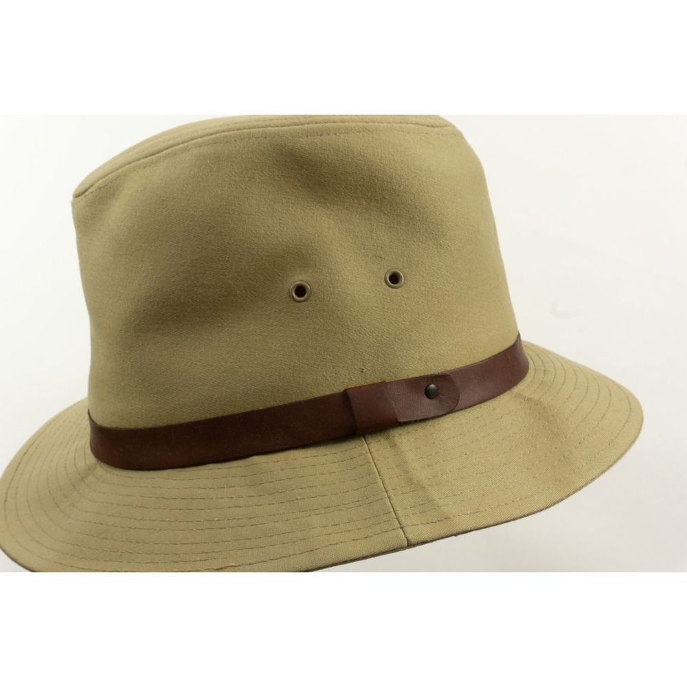 Vintage Eddie Bauer Safari Fedora Bucket Hat Canvas Medium Made in USA Large Tan